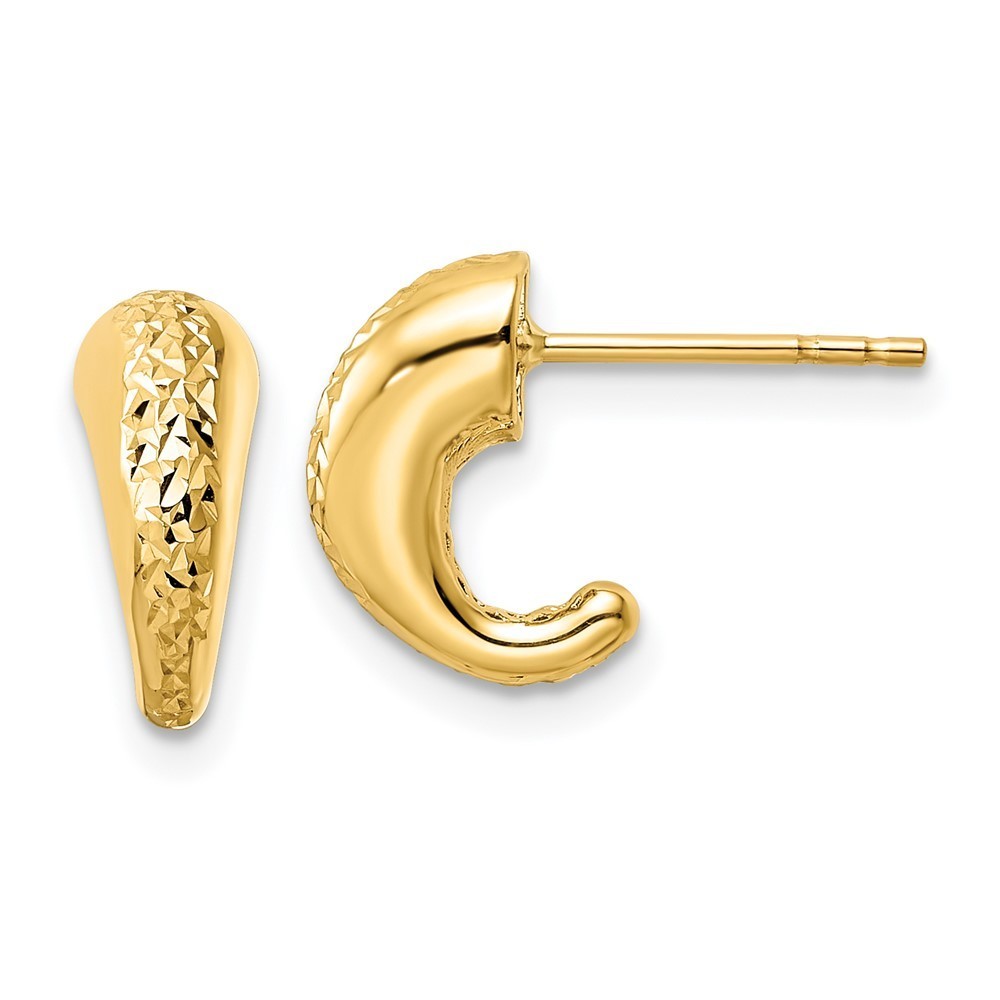 14k Yellow Gold Diamond-Cut Hollow J-Hoop Post Earring 11.75 L X 7.5 Mm W